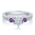 thumbnail image 2 of Gem Stone King 925 Sterling Silver Purple Amethyst Ring Set with Moissanite (0.70 Cttw) (Size 5), 2 of 2