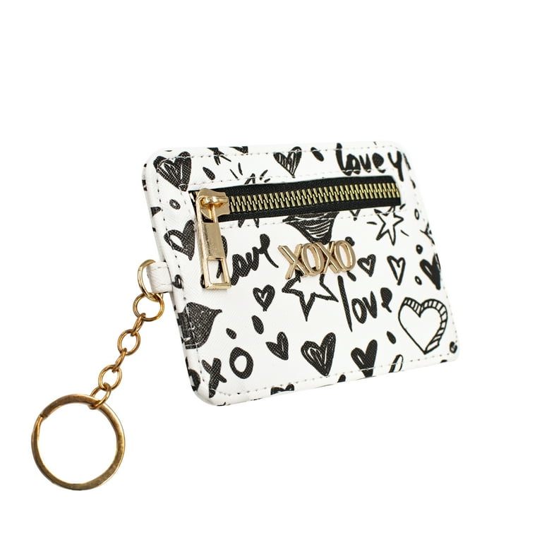 XOXO Women's Mini White Graffeti Print Saffiano Leather Key Card