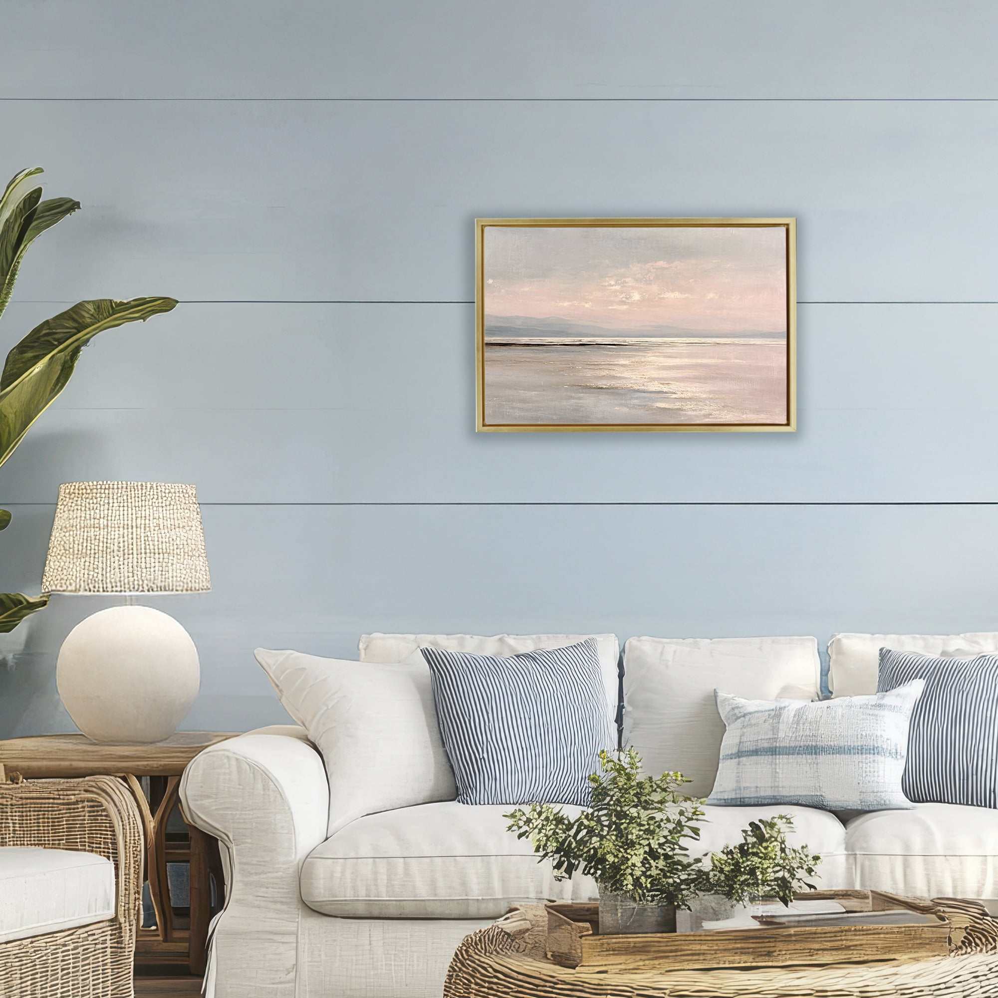 Stupell Industries Vast Blush Seascape Gold Framed Floater Canvas Wall Art, design by Jacky Ngan