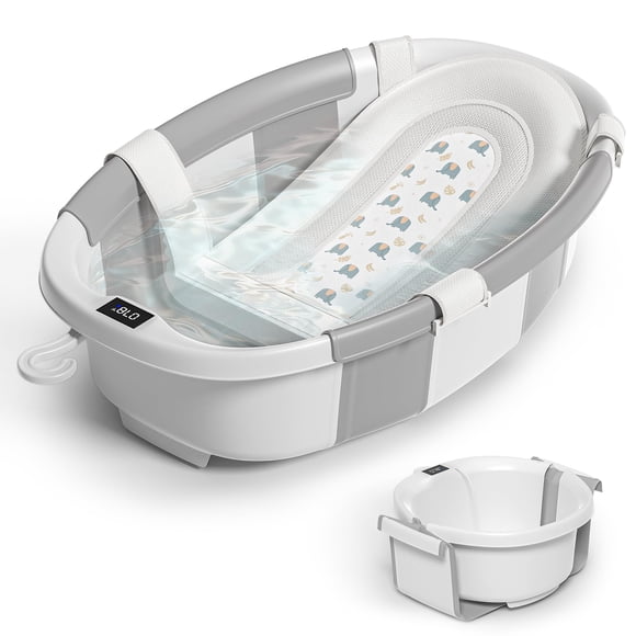 Bañera plegable para bebé Himold con termómetro y cojín, gris