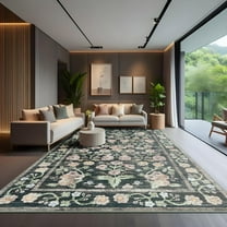 Jamfeel Vintage Floral Print Rugs Distressed Washable Low Pile Non-Slip Carpet for Living Room, Bedroom, Indoor Home Decor 6'x9' Black