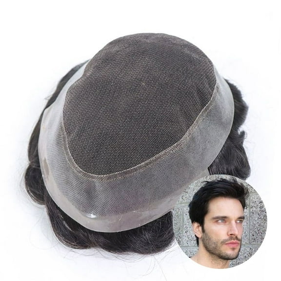 100% Human Hair Mens Lace with PU Toupee for Men Wig Replacement System Male Wig Hairpiece Australia Base 7x9inch