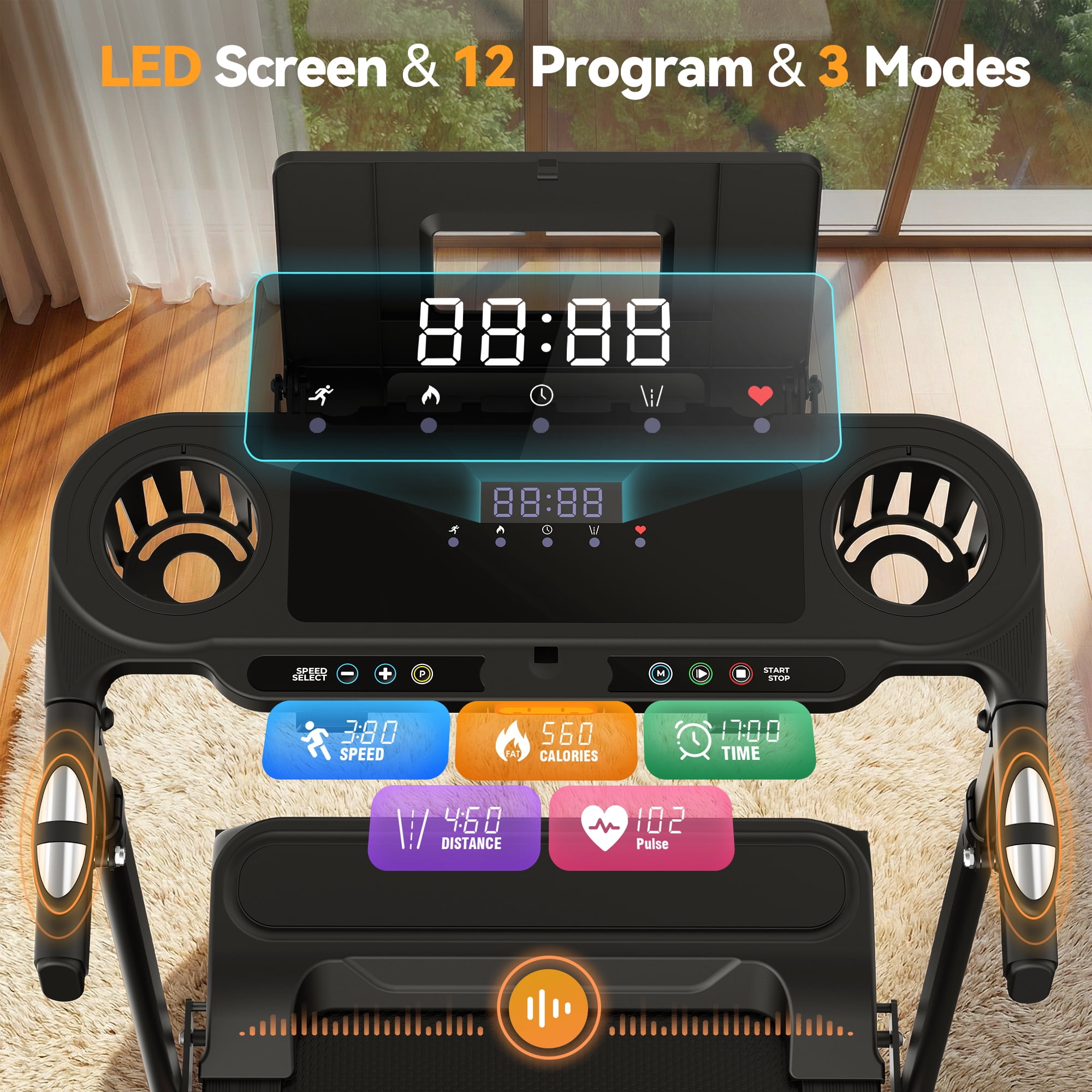Kismom 8% Incline Treadmill with Adjustable Height & Foldable Workstation, 3.5HP Home Treadmill 300 lbs Capacity, 12 Programs & Heart Rate Monitor