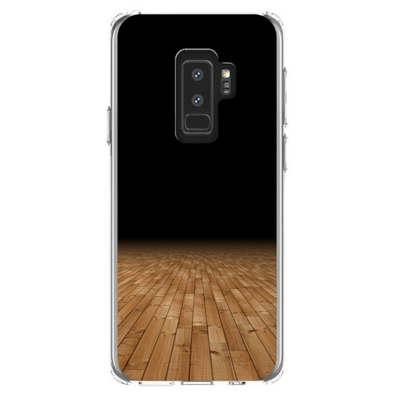 DistinctInk Clear Shockproof Hybrid Case for Samsung Galaxy S9  PLUS (6.2" Screen) - TPU Bumper, Acrylic Back, Tempered Glass Screen Protector - Basketball Court Floor - Basketball