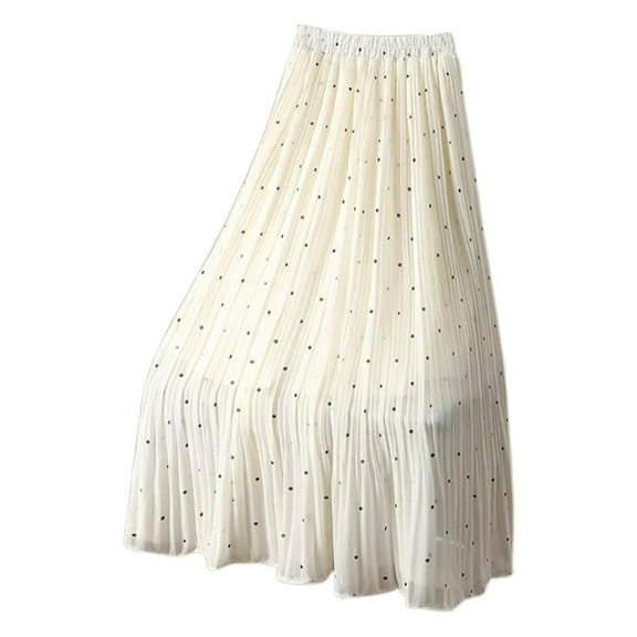 Dpytoraw Ladies' Casual Fashion Trend Fresh Wavelet Dot Chiffon Pleated Skirt Women’s Stretchy Office Pencil Skirt Beige