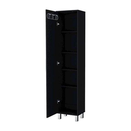 Plethoria Home 1-Door Cabinet with 3 Broom Hangers Black