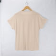 thumbnail image 5 of Dyfzdhu T Shirts for Women Casual V Neck Short Sleeve T Shirt Pleated Solid Color Button Top Beige, 5 of 8