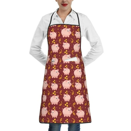 

Pofeuu Cute Pig with Coins Print Aprons with Pockets Cute Aprons for Kitchen Cooking Server Barber Chef Apron