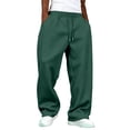 thumbnail image 2 of Dresfit Linen Pants for Men Wide Leg Baggy Sweat Pants Fall Winter Big and Tall Drawstring Sweatpants Solid Elastic Waist Straight Leg Gym Joggers 3XL, 2 of 4
