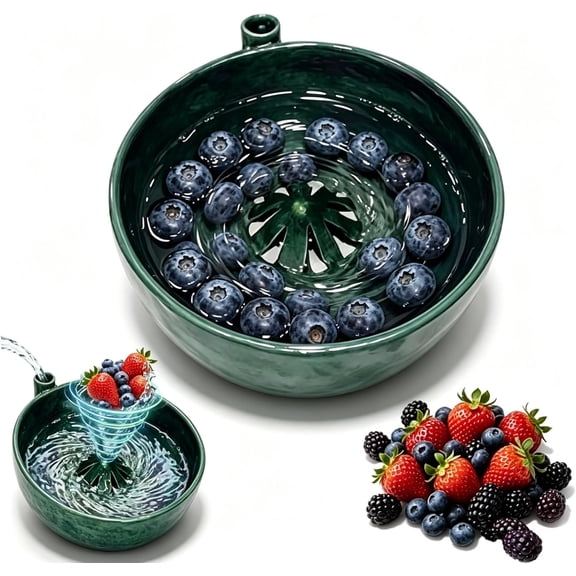 Self Spinning Berry Washing Bowl, Berry Bowls with Holes , Fruit Washer Spinner with Strainer and Colander, Handmade Multipurpose Washing Cleaner for Cleaning Berries, Vegetables