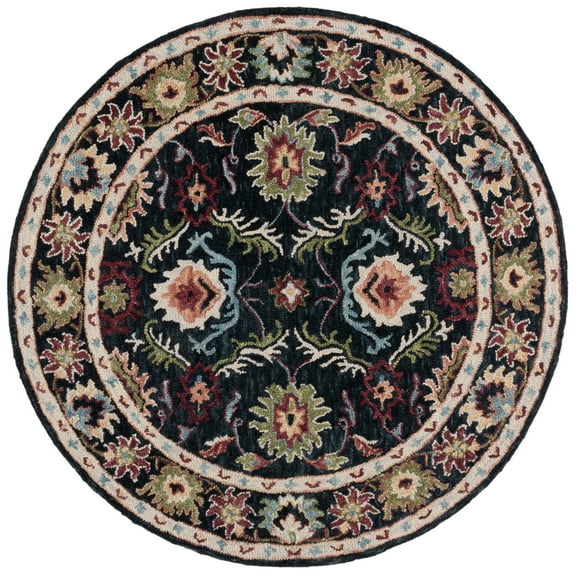 SAFAVIEH Blossom Lars Floral Area Rug, Black/Ivory, 6' x 6' Round