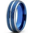 thumbnail image 2 of Metal Masters Mens Two-Tone Blue Hammered Brushed Tungsten Wedding Ring 8mm Comfort-Fit Band, 2 of 6