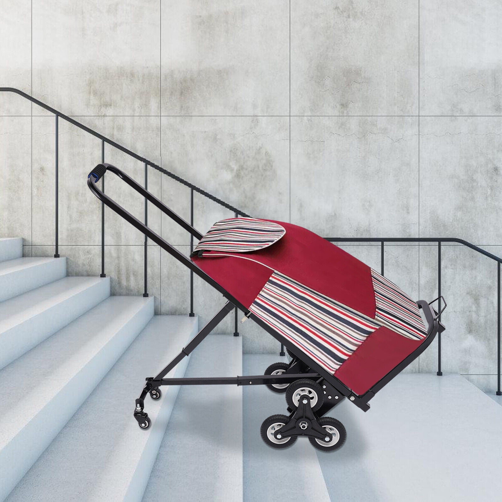 Miumaeov Stair Climbing Cart 330lbs Capacity Portable Folding Trolley with 6+2 Wheel All Terrain Heavy Duty Stair Climber Hand Truck with Adjustable Handle