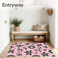 thumbnail image 3 of ODIKA 2'x3' Machine Washable Non-Slip Area Rug, Festive Holly Berry Wreath Decorative Floor Covering High Traffic Rug, Pink, 507752, 3 of 7