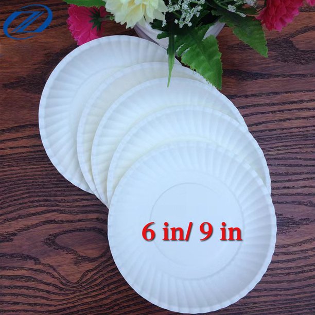 6In/9 In Paper Plates Uncoated, Disposable Dessert Plates 6" Paper