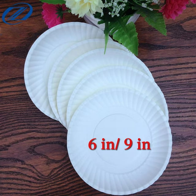 6In/9 In Paper Plates Uncoated, Disposable Dessert Plates 6" Paper