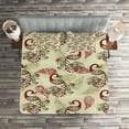 thumbnail image 2 of Ambesonne Winter Quilted Coverlet 3 Pcs, Peacocks and Snowflakes, Queen Size, Ruby Olive Green Cream, 2 of 2