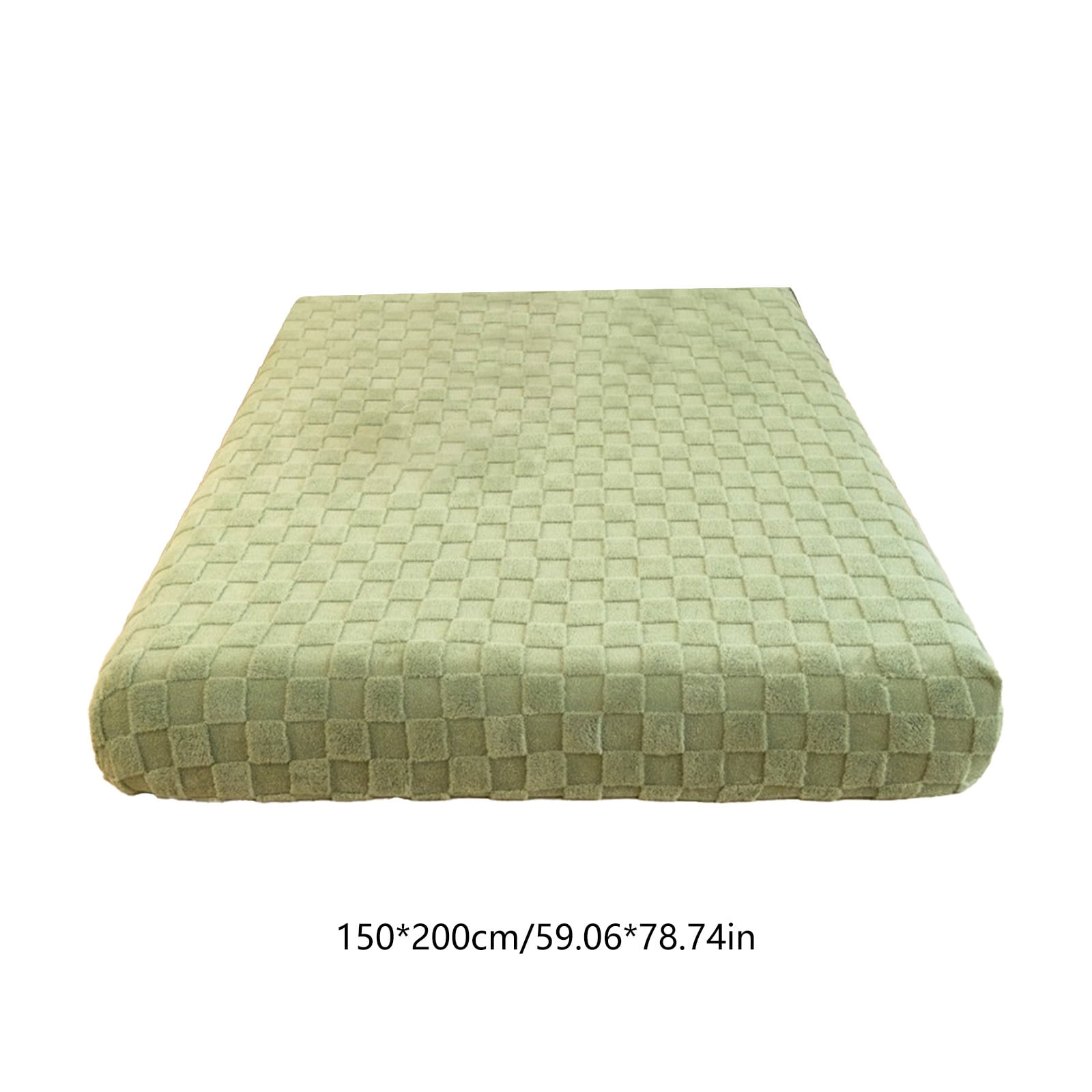 Xecvkr Coral Velvet Mattress Cover Winter Warm Fitted Sheet Checkerboard Slip Resistant Bed Skirt Protector Home Bedroom Cozy Bedding Green