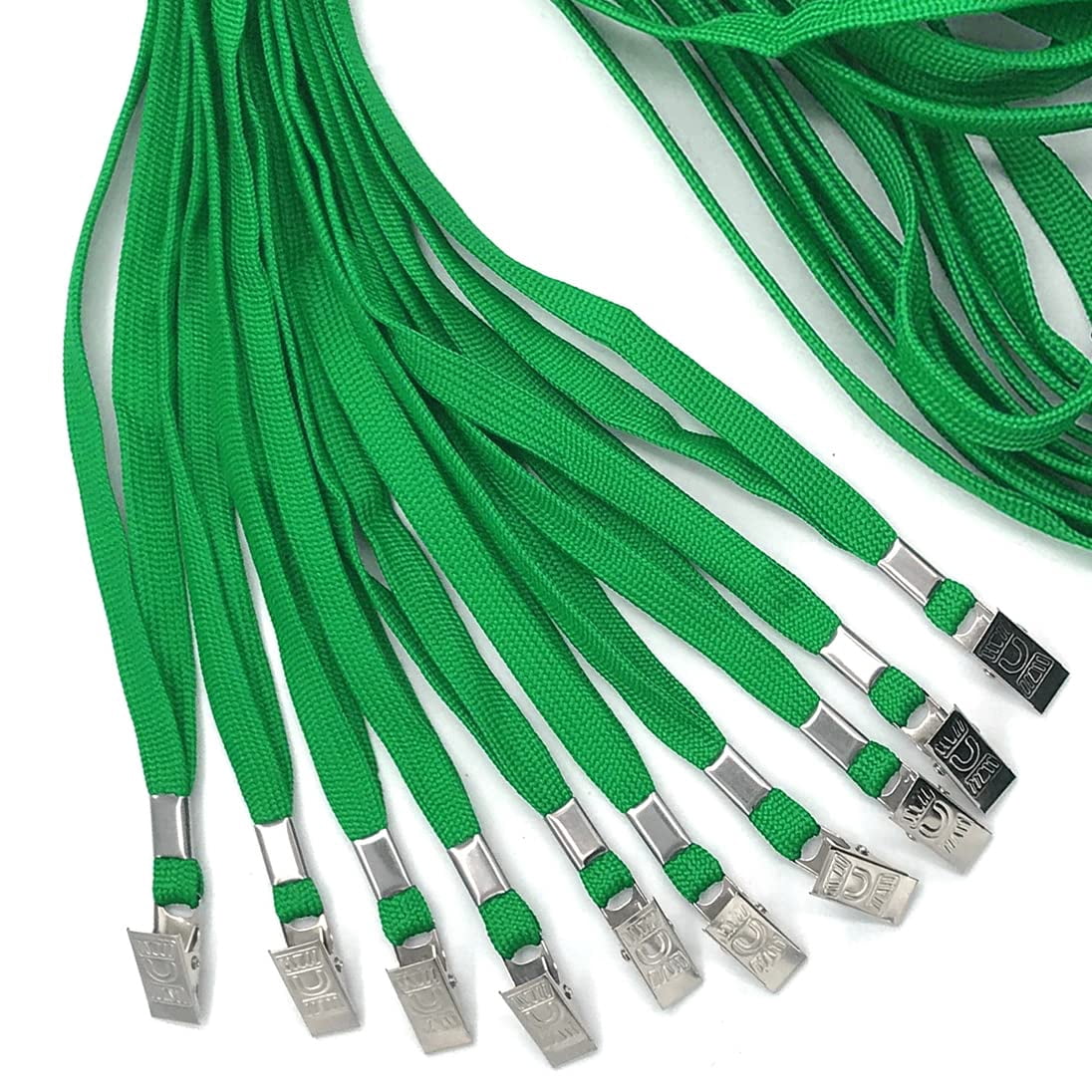 Green Lanyards 100 Pack Bulk Badge With Clip Neck Flat Lanyard Bulldog