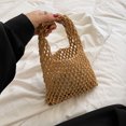 thumbnail image 2 of Bolso De Asas Bolso Bolsos de hilo de algodón Bolso de vacaciones en la playa con red hueca tejida de paja (café), 2 of 5