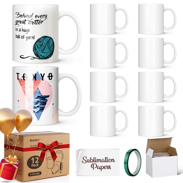 Set de 12 tazas de cerámica para sublimación Dmsky de 11 oz