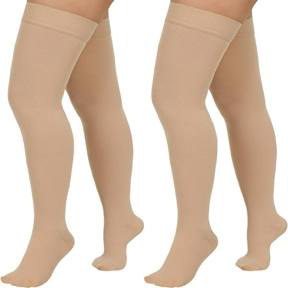 SUTENGDA 2 Pairs Compression Stockings for Women & Men 20-30mmHg Thigh High Compression Socks Closed Toe Medical Compression Socks with Silicone Dot Band