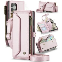 ShieldPlus for Samsung Galaxy Note20 Ultra Wallet Case with 10 Card Slots Zipper Pocket,PU Leather Magnetic Flip Folio Wristlet Shoulder Strap Note20 Ultra 5G Phone Case Wallet for Women Men,Pink
