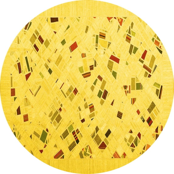 Ahgly Company Machine Washable Indoor Round Solid Yellow Modern Area Rugs, 5' Round