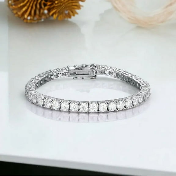 Mangal Jewels 9Ct Round Cut Diamond Tennis 7 Inch Unisex Bracelet 14K White Gold Plated