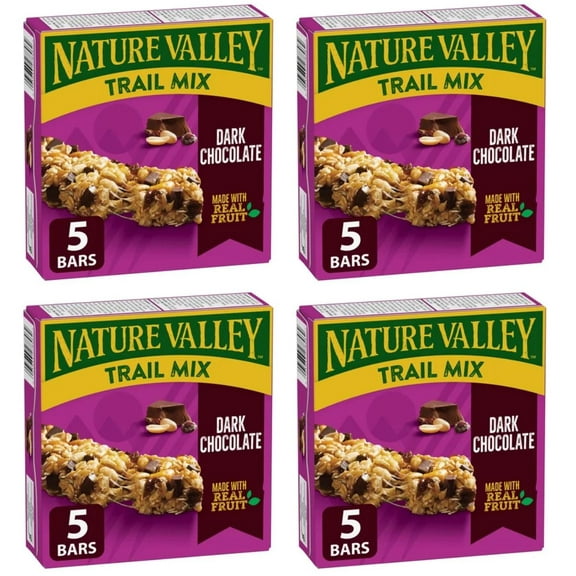 Nature Valley Chewy Trail Mix Granola Bars, Dark Chocolate, 5ct, 175g (4 Pack)