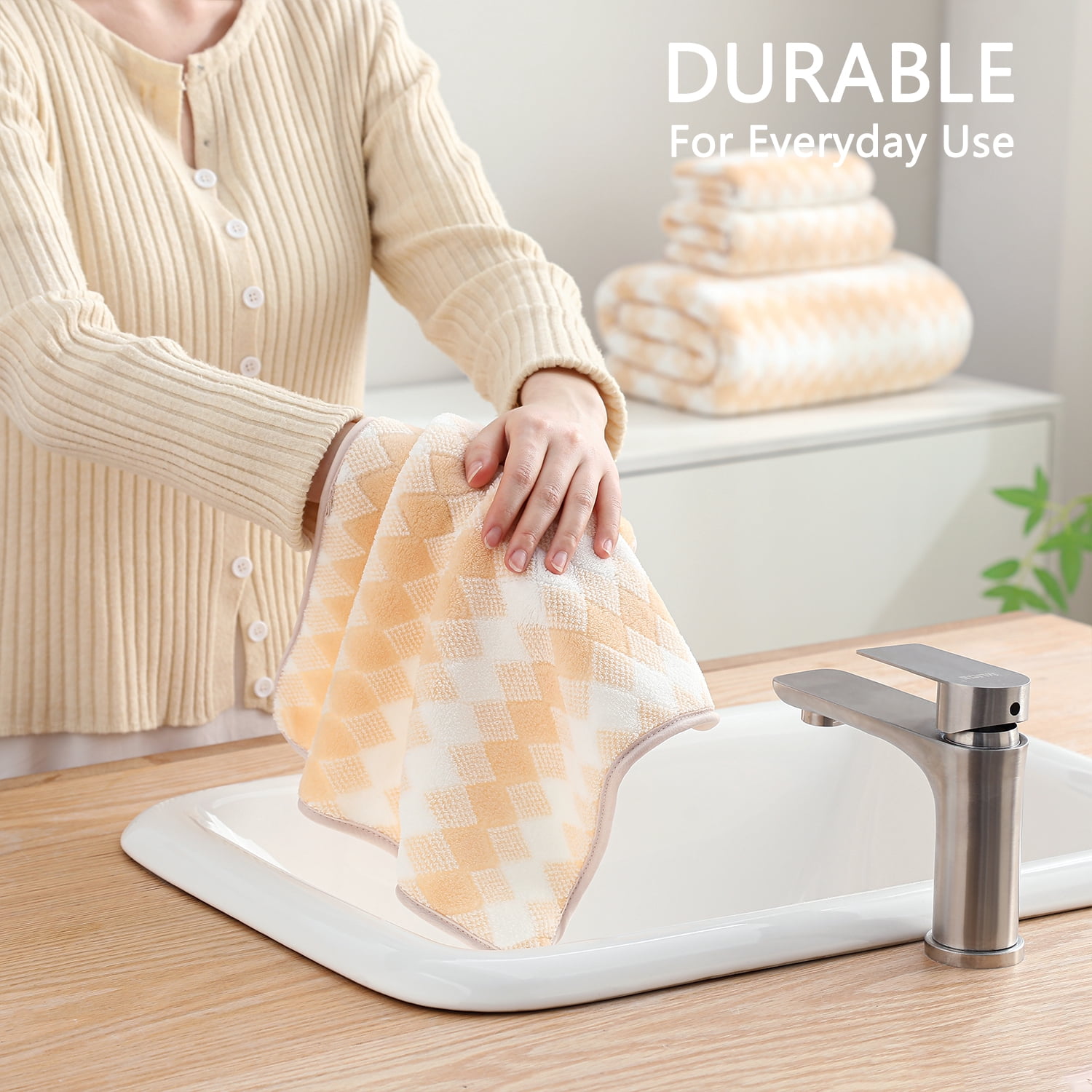 Beartech 8 Piece Microfiber Bath Towel Set 2 Oversized Bath Sheet,2 Hand Towels and 4 Washcloths| Ultra Soft & Less lint,Highly Absorbent Quick Dry Shower Towel For Bath Hotel-Apricot Yellow