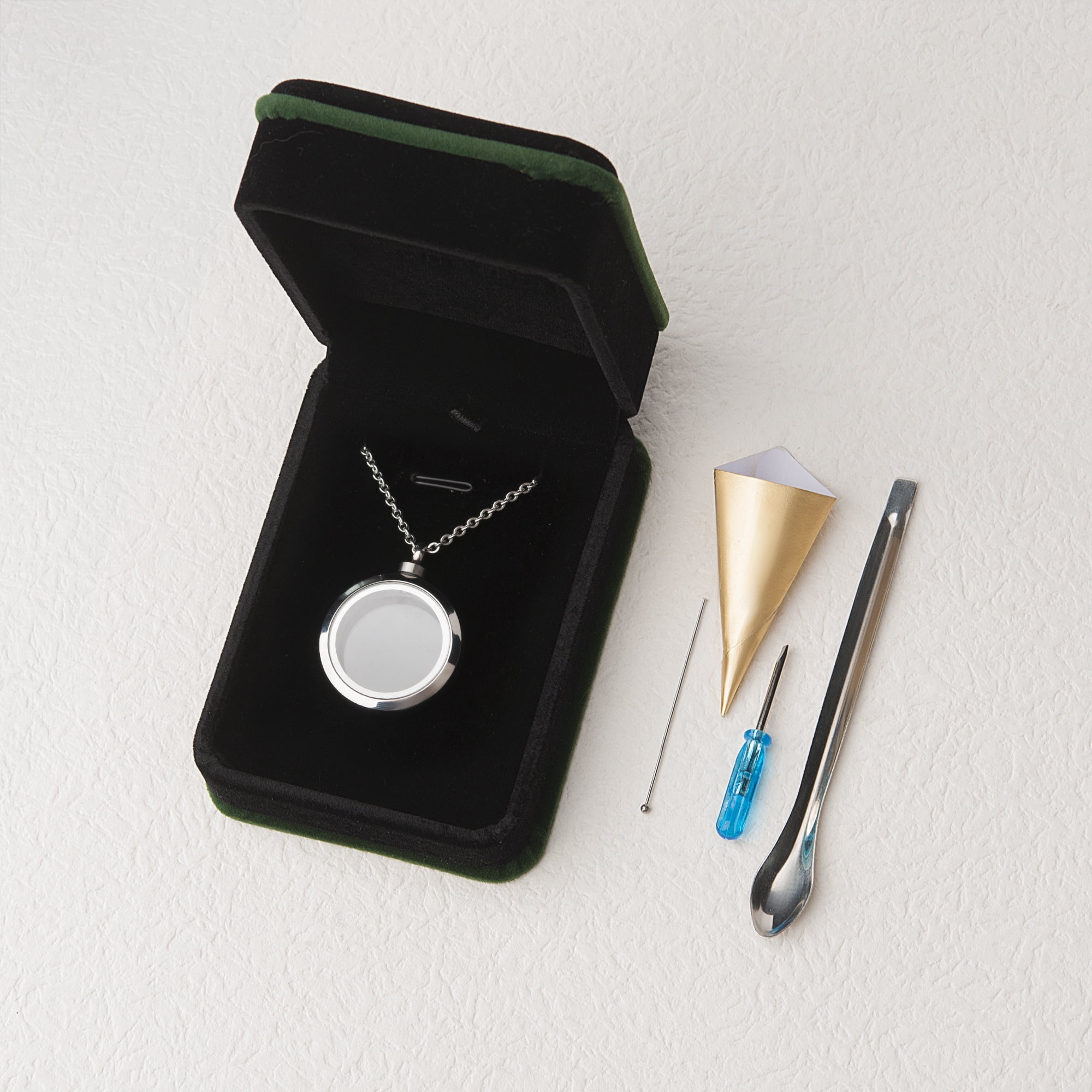Anavia Memory Glass Locket Necklace, Memorial Necklace for Ashes, Glass Urn Locket,Memorial Jewelry for Hair or Dried Flower Locket