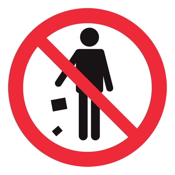 Señal prohibitiva: "No tirar basura" en blanco, rojo y negro. Plástico estireno calibre 40 resistente a exteriores, 20 x 20 cm. Señalamiento, Cartel, Letrero cuadrado, Señalización, cuidado ambiental.