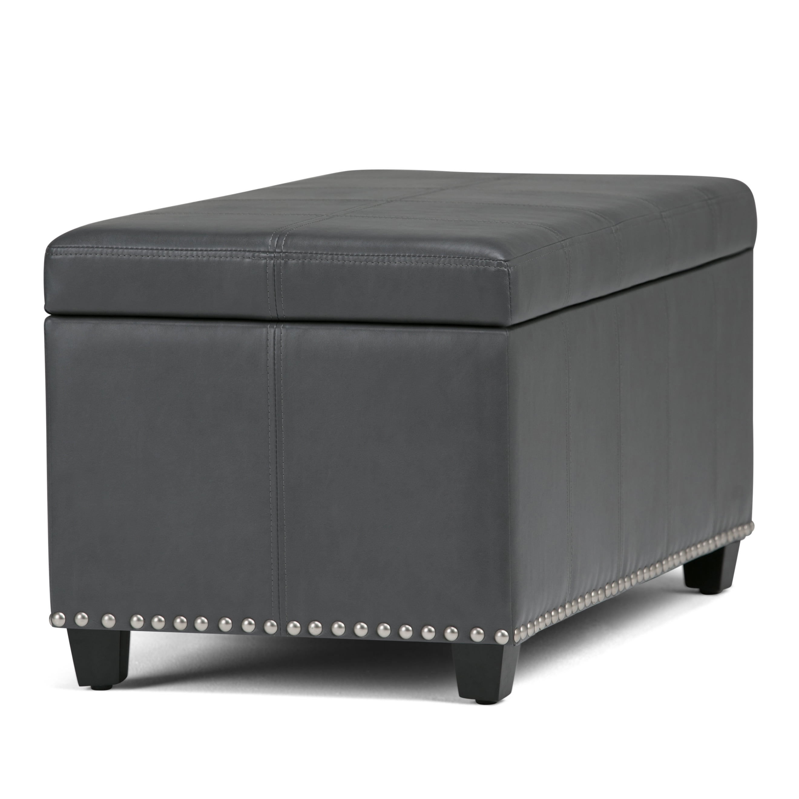 Amelia 33 inch Wide Transitional Storage Ottoman Bench in Stone Grey Vegan Leather