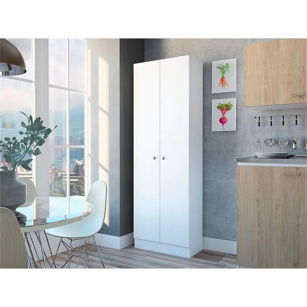 Pemberly Row 70" Modern Engineered Wood Storage Pantry Cabinet in White