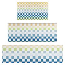 Colorful Gradient Checkerboard Checkered Pattern Kitchen Rugs Sets Of 3,Kitchen Runner Rugs Non Skid Washable,Decorative Kitchen Floor Mats for Kitchen,Sink,Laundry,17"x30"  17"x47"   17"x59"