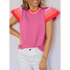 thumbnail image 5 of Suéter Ligero de Punto Holgado con Cuello Redondo Informal de Corta de Verano para Mujer. Rosa Roja L, 5 of 7