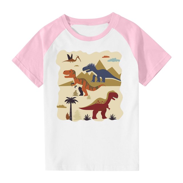 RXIRUCGD 2025 Vêtements d'Été pour Enfants Tout-Petits Garçons Filles Mode Mignon Col Rond Imprimé Manches Courtes Haut