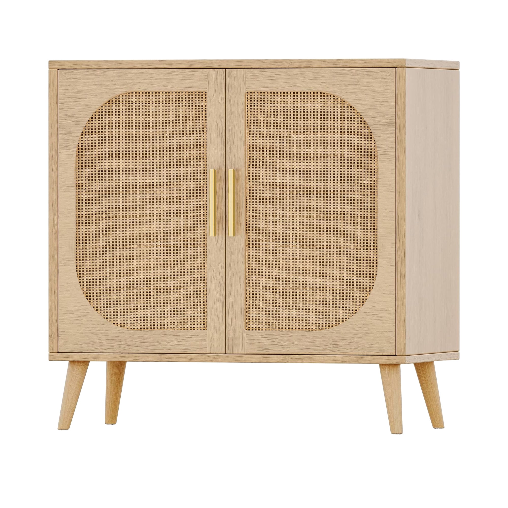 Natural Buffet Cabinet with 2 Doors and 4 Compartments – Solid Wood Feet Sideboard for Bathroom, Hallway, Entry, Living Room