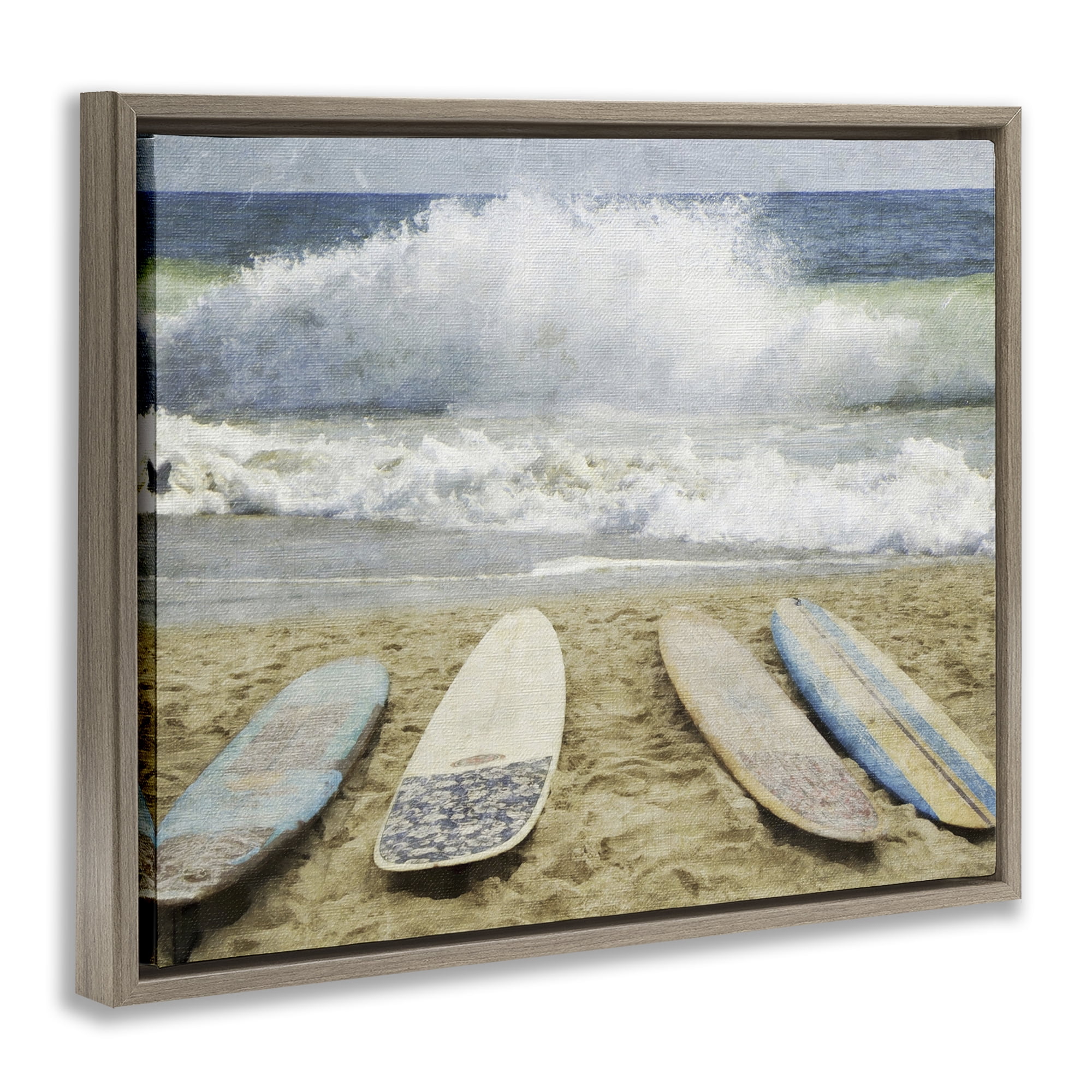 Stupell Industries Surfboards At The Ready Brown Framed Floater Canvas Wall Art, design by Grotto Studios