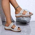 thumbnail image 5 of Pandaie Womens Sandals Rhinestone Orthopedic Summer Wedge Slides with Arch Support Ladies Sparkly Bohemian Casual Walking Shoes with Hook and Loop Beige Size 6, 5 of 9