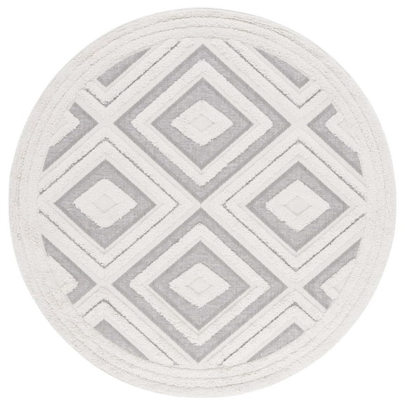 SAFAVIEH Cottage Wight Geometric Indoor/Outdoor Area Rug, Ivory/Grey, 6'7" x 6'7" Round