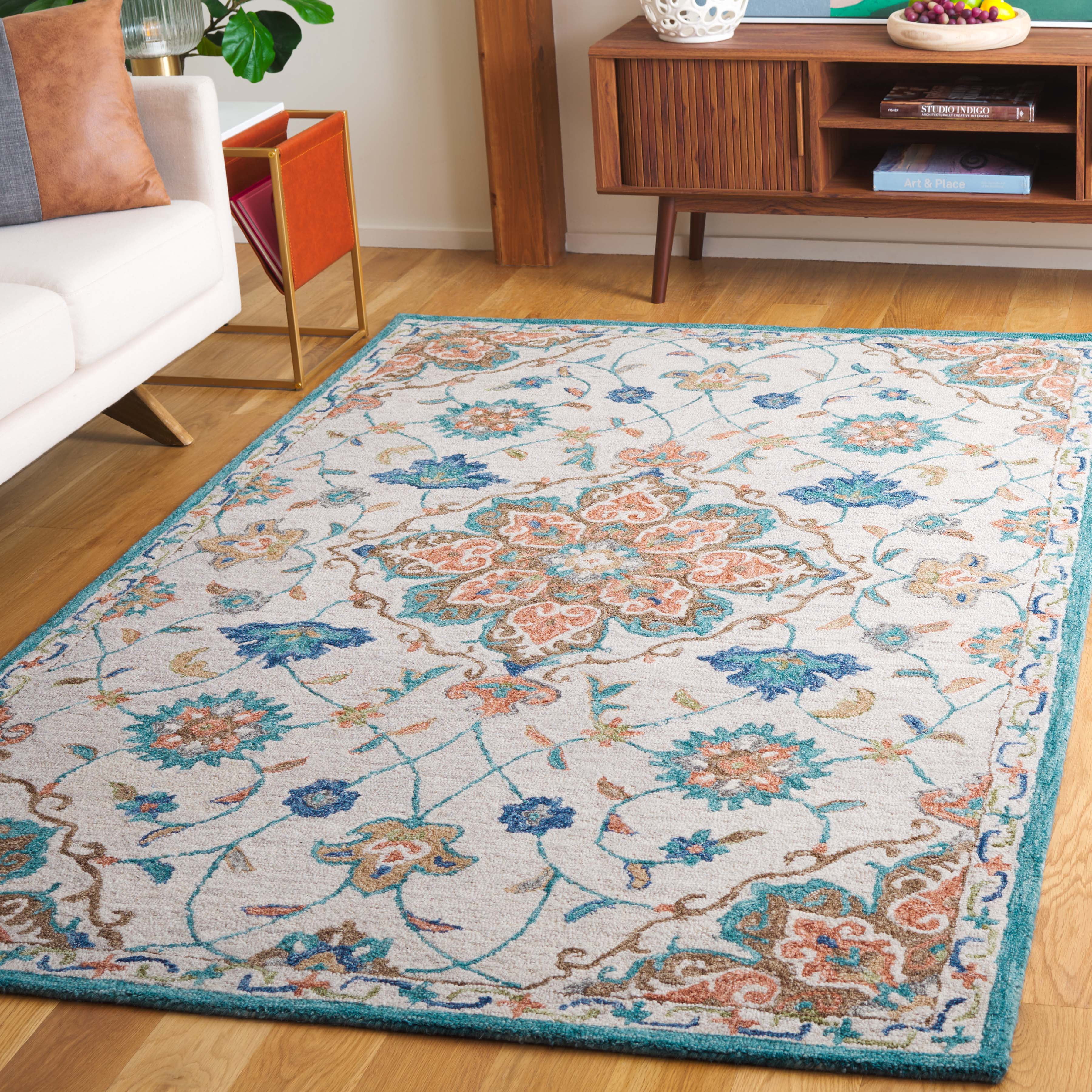 SAFAVIEH Blossom Vernon Floral Area Rug, Beige/Blue, 4' x 6'