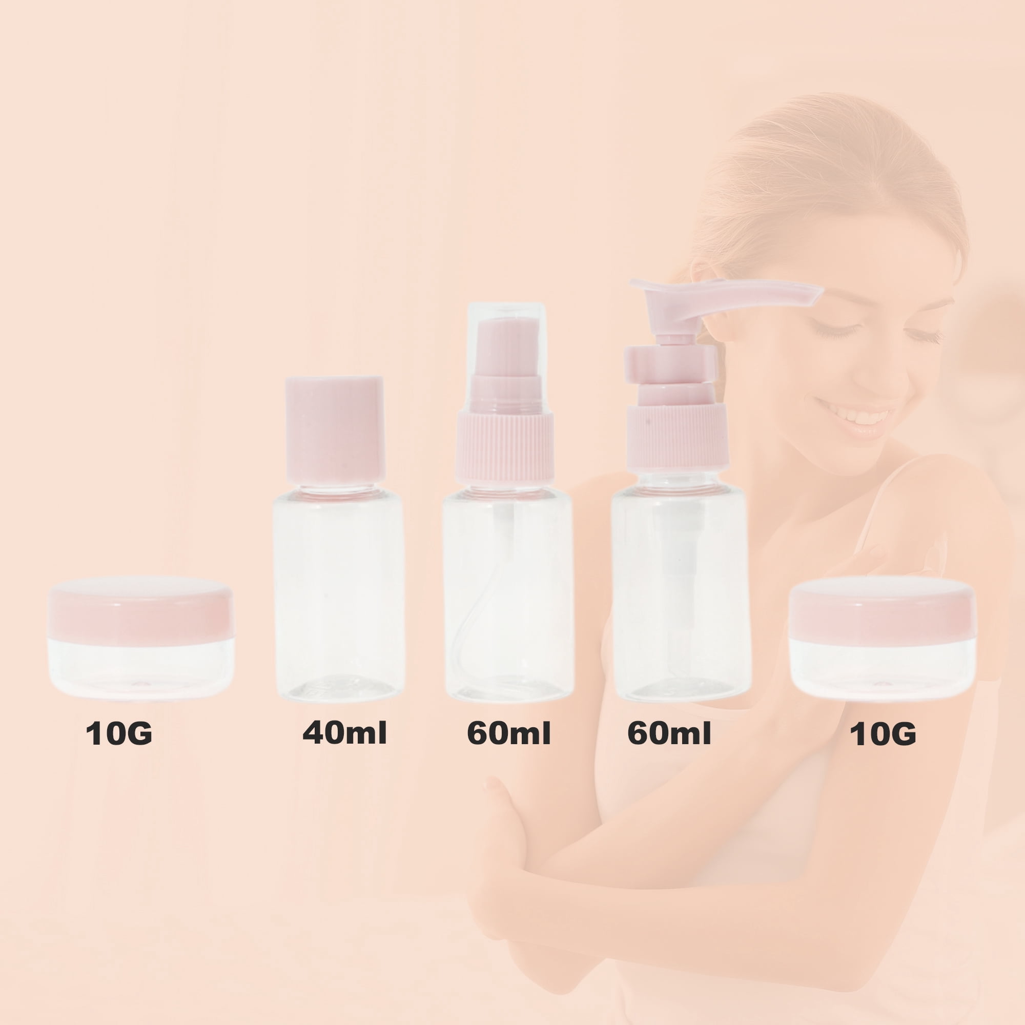 Unique Bargains Travel Container Set 7 Pc Light Pink