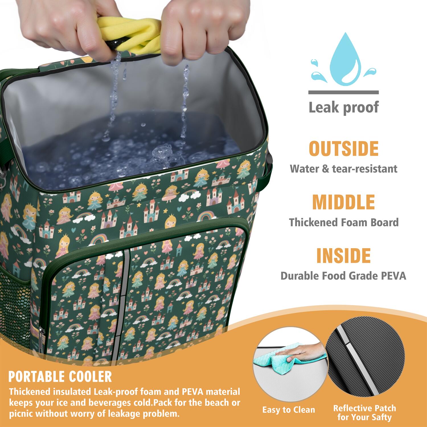 Travel Cooler Bag - Princess Castle Star Pattern Camping Beer Cooler Backpack with Bottle Opener- Waterproof Insulated Picnic Backpacks - Cooler Bag for Beach