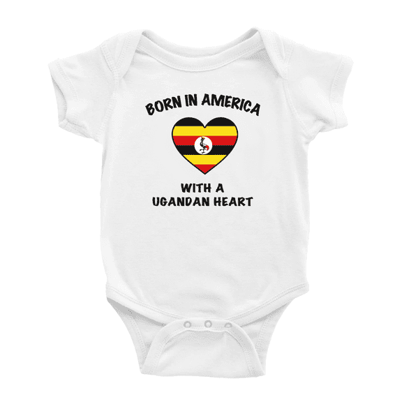 Born In America With A Ugandan Heart Funny Infant Boys Girl Baby Bodysuit