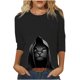 thumbnail image 1 of Blusa de cuello redondo de manga larga con estampado de gato sólido suelto clásico para mujer Pompotops gfhjh16527, 1 of 8