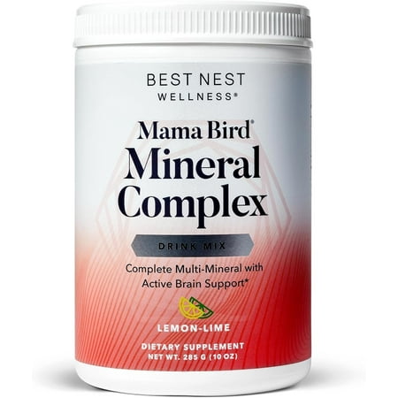 Best Nest Wellness Mama Bird Multi Mineral Supplement Powder Complex w/Magnesium, Choline, Calcium and More, Supports Brain & Bone, Non-GMO, Fizzy Lemon-Lime Drink Mix, 10 oz