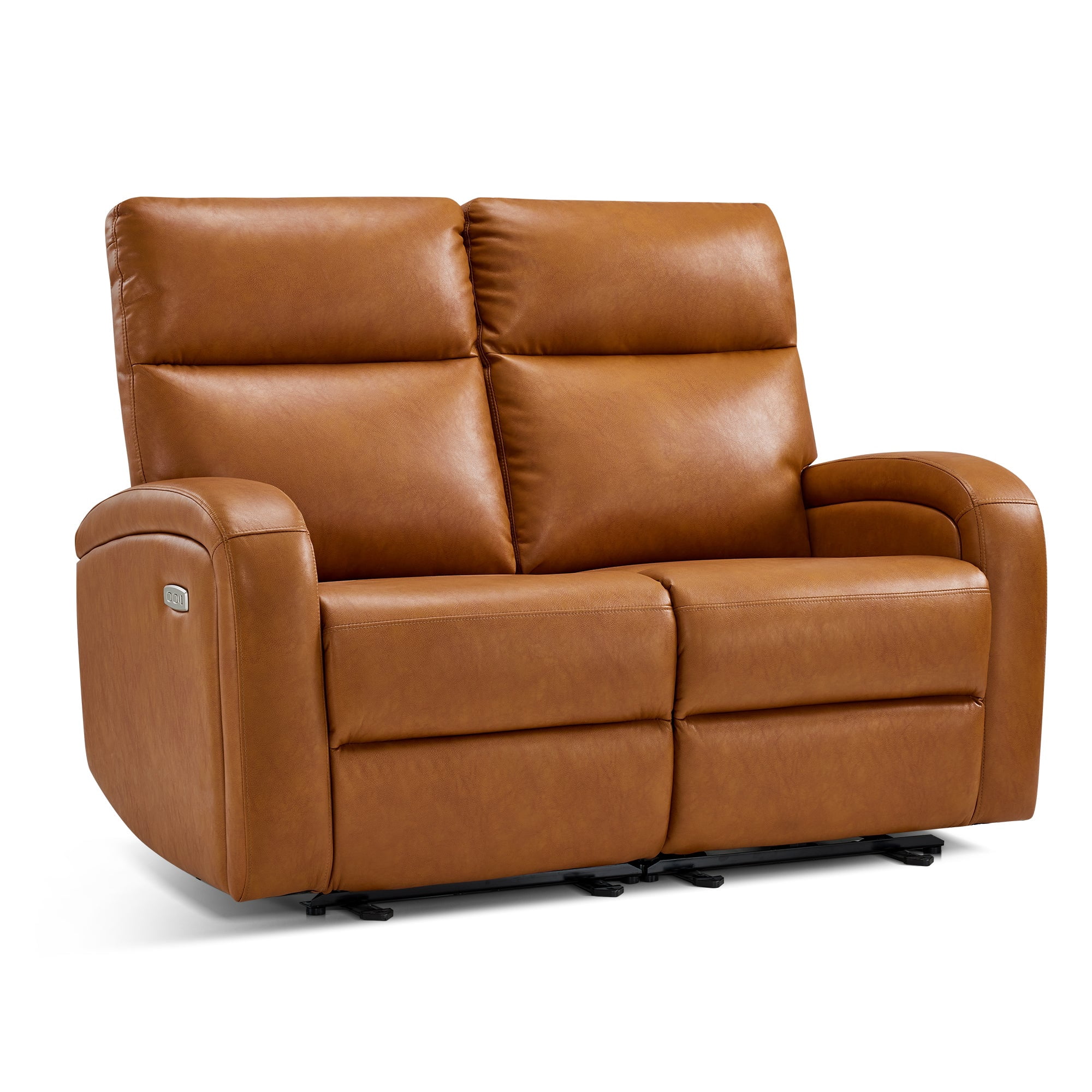 MCombo 56" Zero Wall Hugger Power Recliner Loveseat Sofa for Small Space, Living Room, RV, Cognac Brown