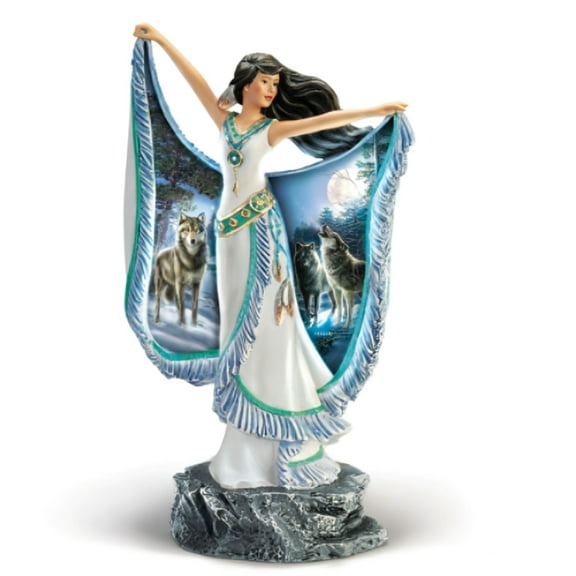 The Bradford Exchange Maidens of the Light Sculpture Collection #2: Devotion To Mother Earth Illuminated Sculpture Hand-Painted Indigenous-Inspired Figurine with Wolf Art by James Meger 8-inches